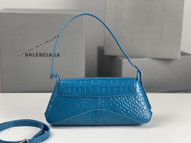 Balenciaga專櫃2022爆款小號鱷魚藍全皮肩背包 巴黎世家翻蓋腋下包 fyj1537